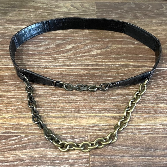 Donna Karan Leather and Chain Belt BoHo Ren Fair Vintage 1990s main image 5